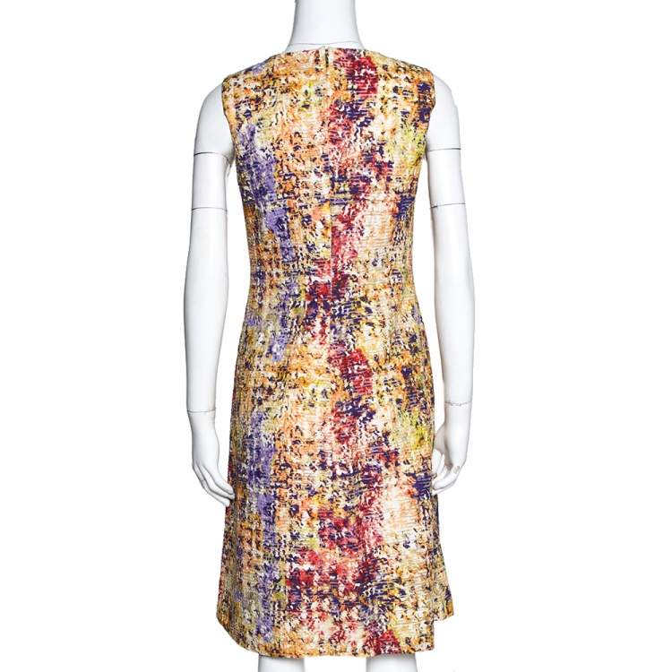 Pre Owned CH Carolina Herrera Multicolor Abstract Printed Textured Cotton A Line Dress S