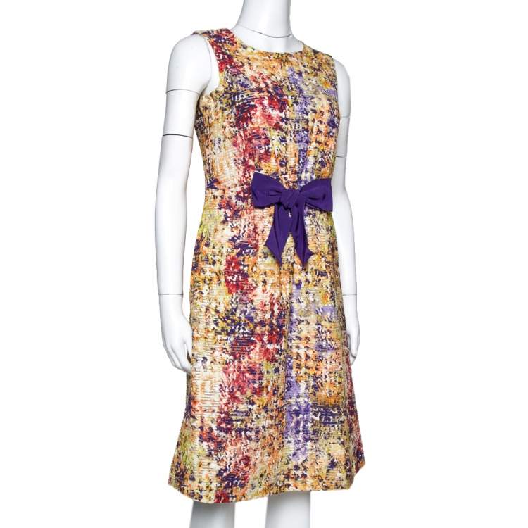 Pre Owned CH Carolina Herrera Multicolor Abstract Printed Textured Cotton A Line Dress S