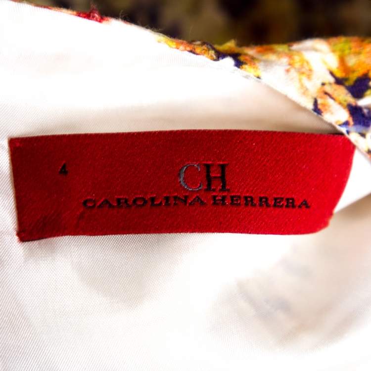 Pre Owned CH Carolina Herrera Multicolor Abstract Printed Textured Cotton A Line Dress S