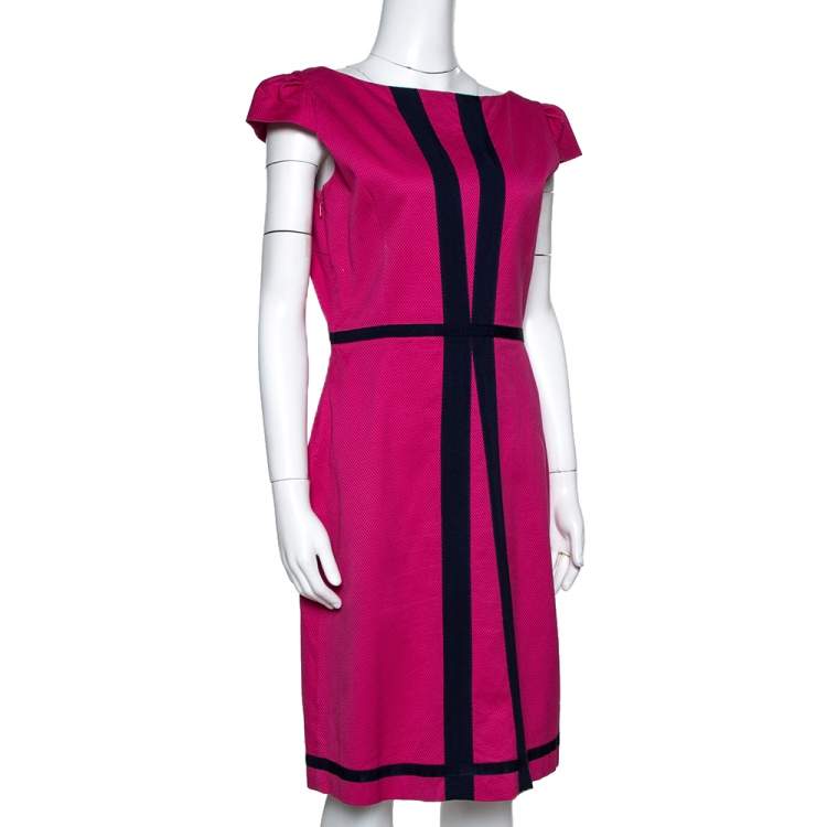 Pre Owned CH Carolina Herrera Pink Textured Cotton Blend Cap Sleeve Dress  M