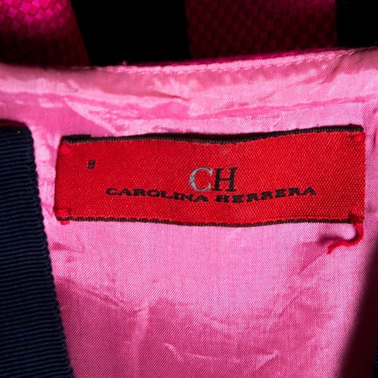 Pre Owned CH Carolina Herrera Pink Textured Cotton Blend Cap Sleeve Dress  M