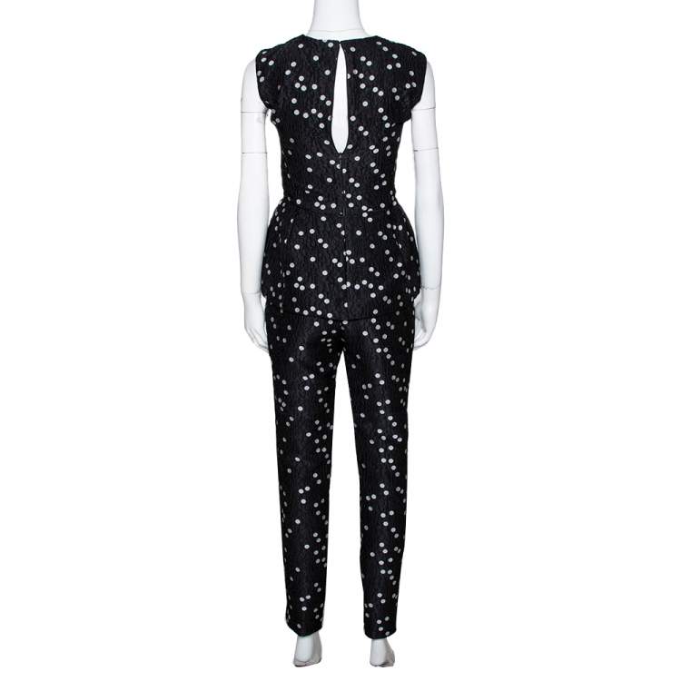 مملوكة مسبقًا CH Carolina Herrera Black Polka Dot Peplum Top & Pant Set XS