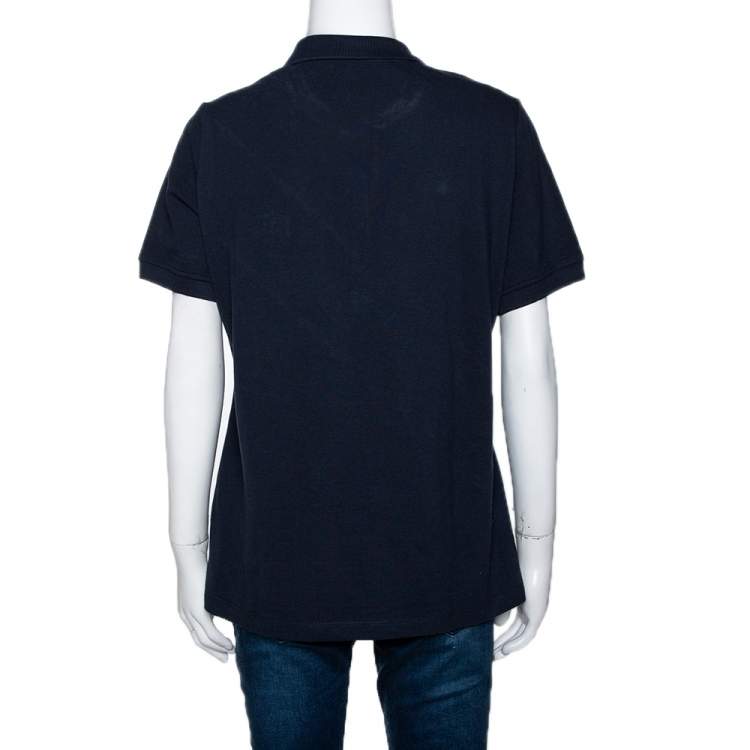 Pre Owned CH Carolina Herrera Tricolor Knit Diagonal Panel Logo Embroidered Polo T-Shirt L