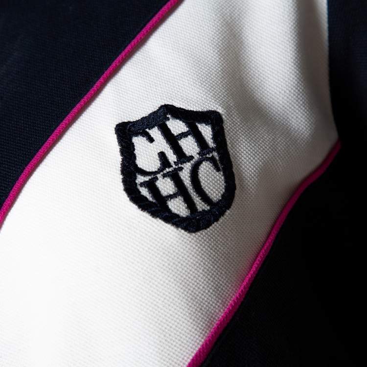 Pre Owned CH Carolina Herrera Tricolor Knit Diagonal Panel Logo Embroidered Polo T-Shirt L