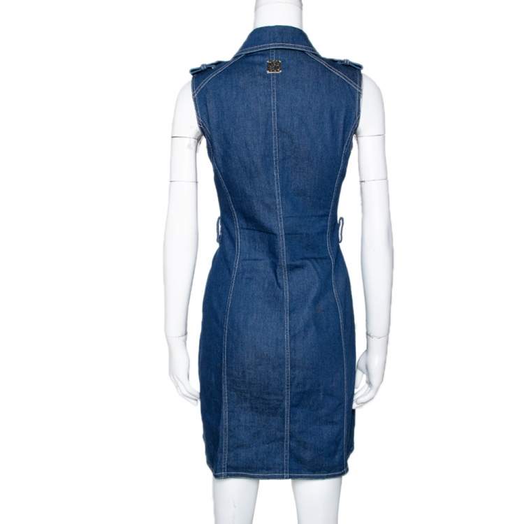 Pre Owned CH Carolina Herrera Blue Denim Sleeveless Dress S