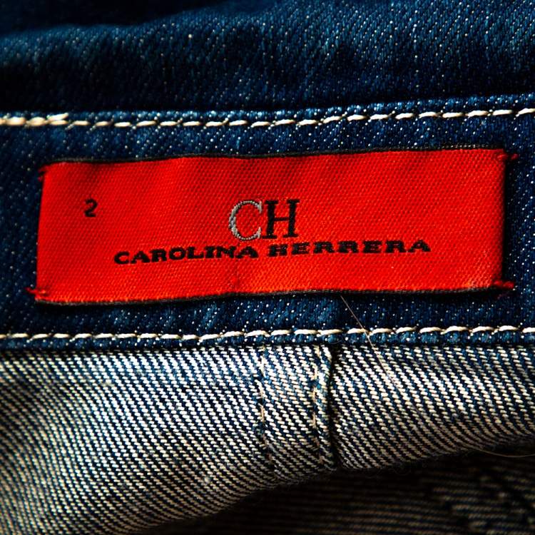 Pre Owned CH Carolina Herrera Blue Denim Sleeveless Dress S