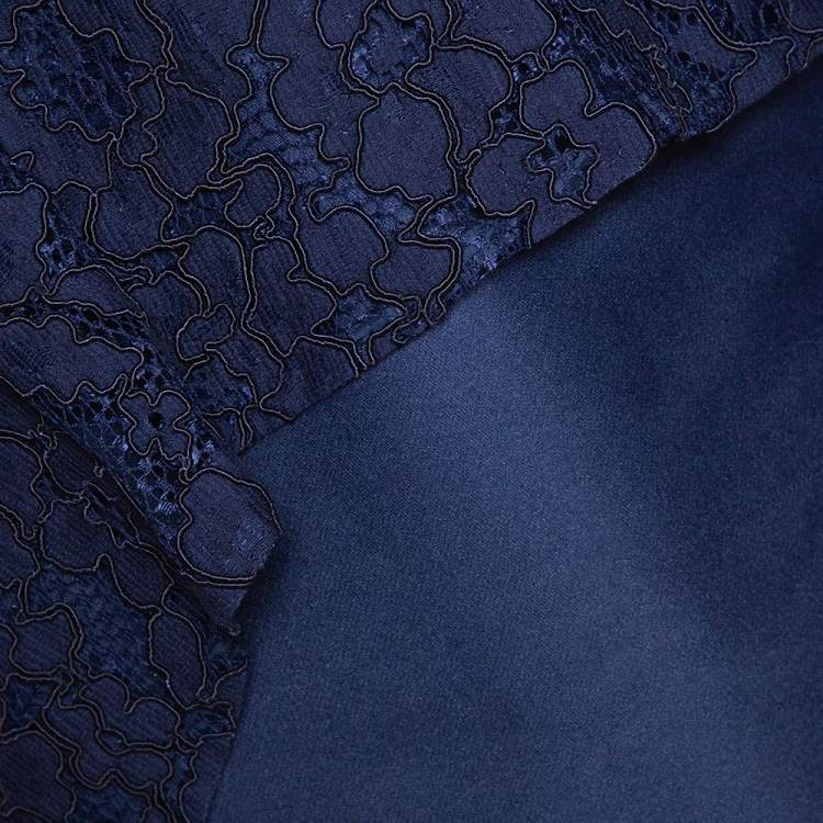Pre Owned CH Carolina Herrera Navy Blue Lace Sleeveless Peplum Dress S