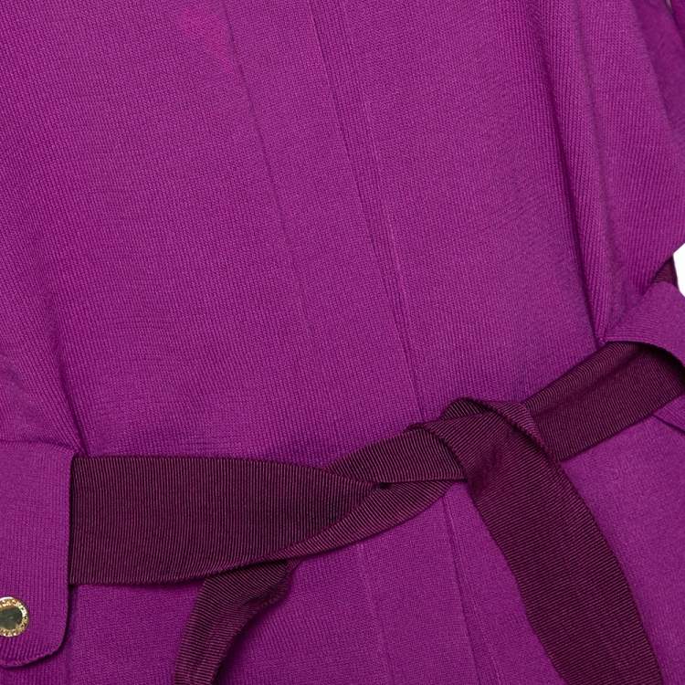 Pre Owned CH Carolina Herrera Fuschia Stretch Knit Belted Cardigan L