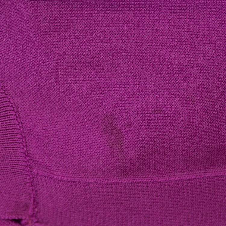 Pre Owned CH Carolina Herrera Fuschia Stretch Knit Belted Cardigan L