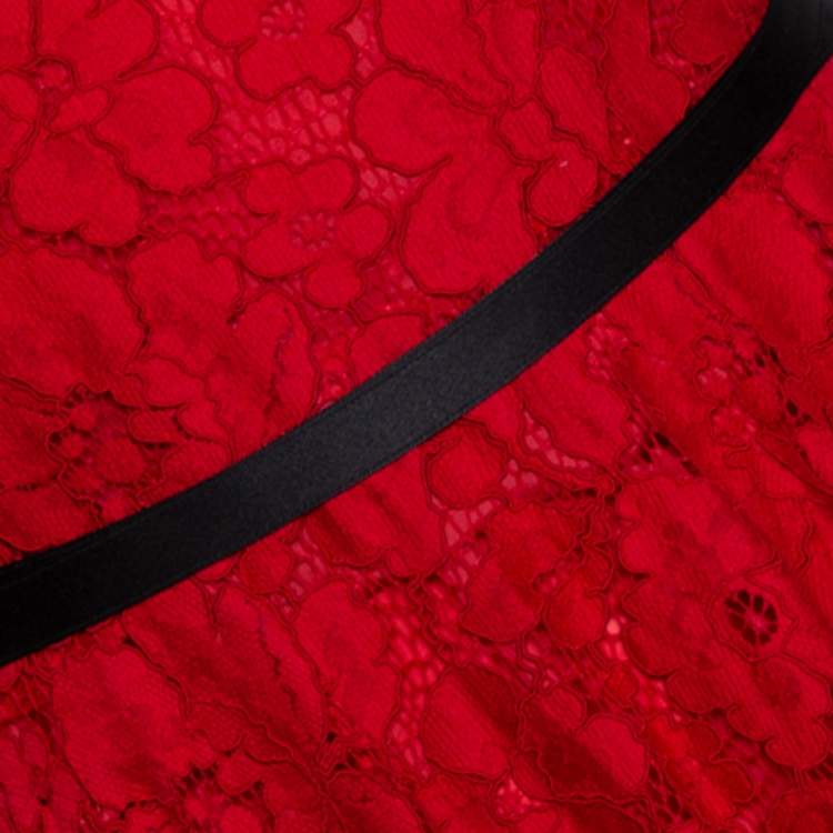 Pre Owned CH Carolina Herrera Red Lace Bow Detail Sleeveless Gown S