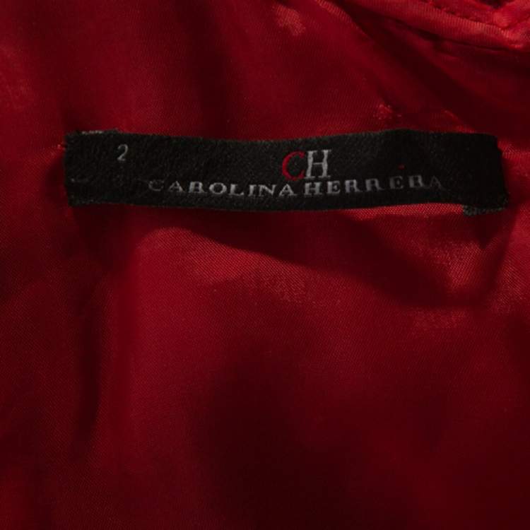 Pre Owned CH Carolina Herrera Red Lace Bow Detail Sleeveless Gown S