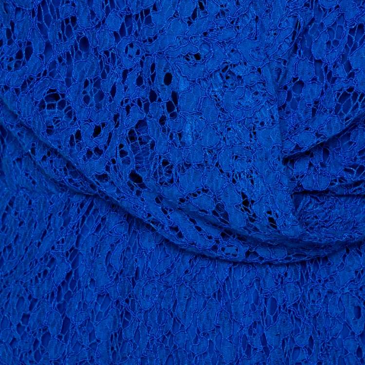 مملوكة مسبقًا CH Carolina Herrera Cobalt Blue Floral Lace Draped Gown S