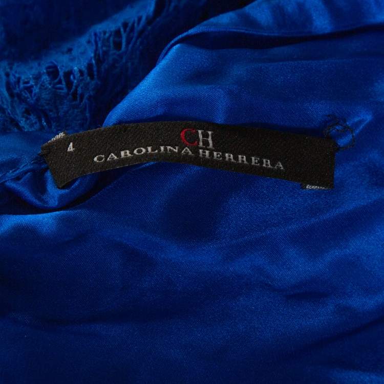 مملوكة مسبقًا CH Carolina Herrera Cobalt Blue Floral Lace Draped Gown S