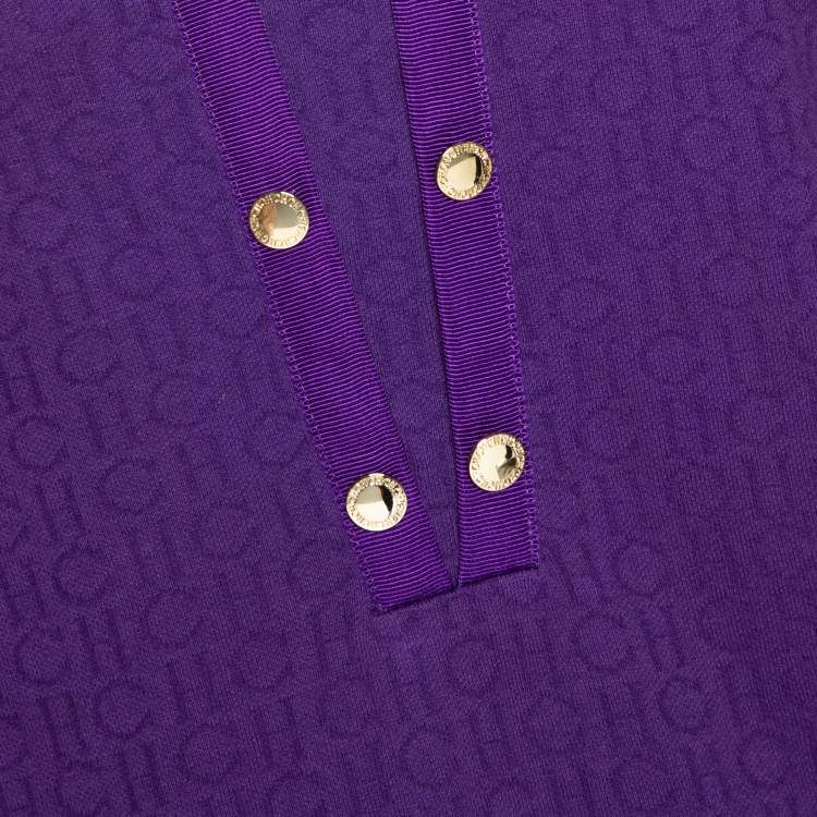 Pre Owned CH Carolina Herrera Purple Logo Patterned Cotton Long Sleeve Top L