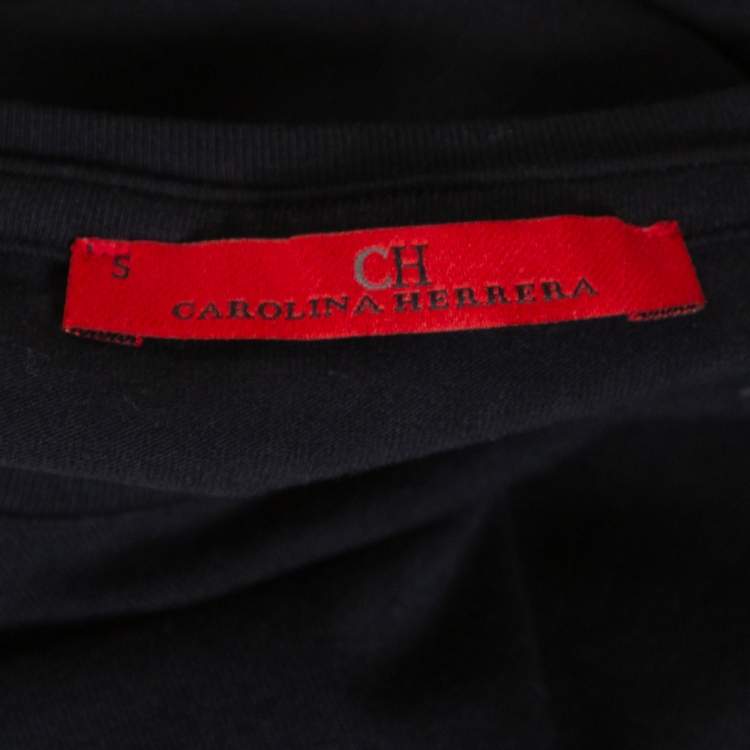 مملوكة مسبقًا CH Carolina Herrera Black Cotton Logo Embellished T-Shirt S