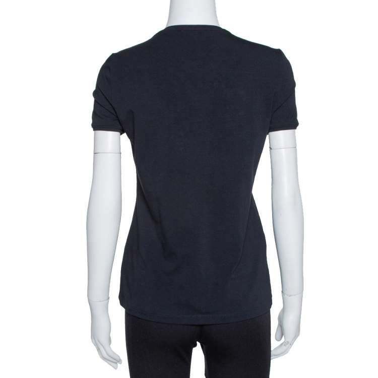 مملوكة مسبقًا CH Carolina Herrera Black Cotton Logo Embellished T-Shirt S