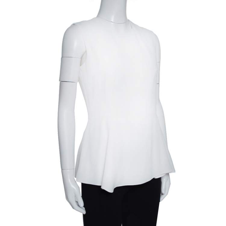 Pre Owned CH Carolina Herrera Cream Crepe Peplum Detail Sleeveles Top M