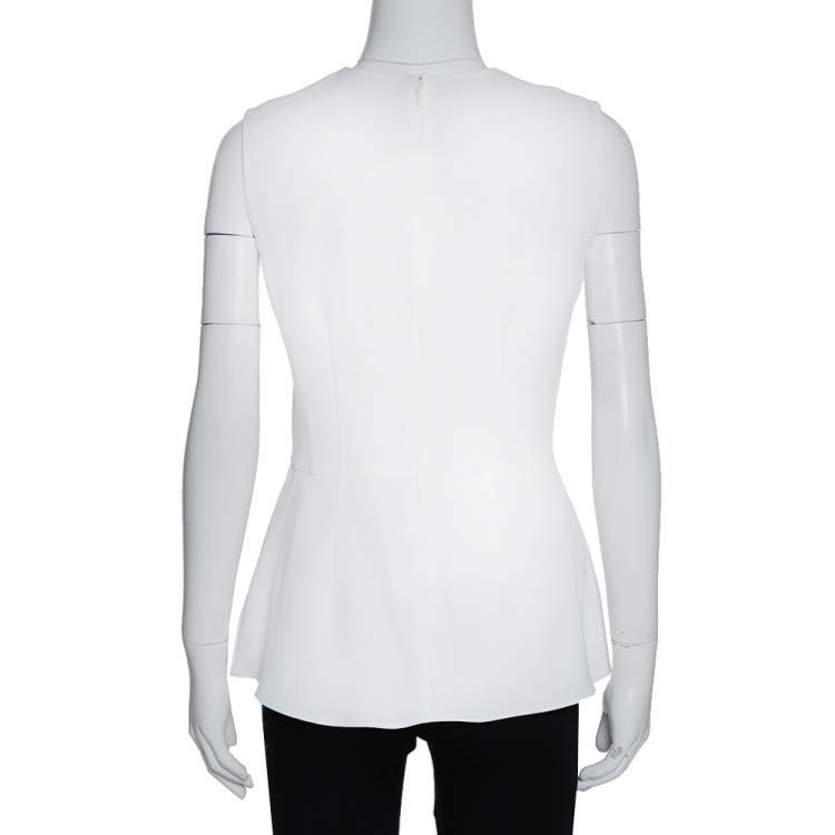 Pre Owned CH Carolina Herrera Cream Crepe Peplum Detail Sleeveles Top M