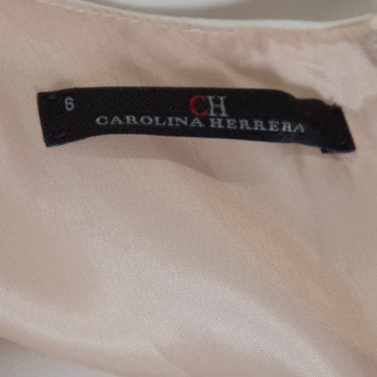Pre Owned CH Carolina Herrera Cream Crepe Peplum Detail Sleeveles Top M