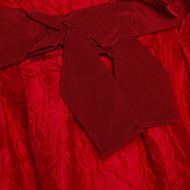 Pre Owned CH Carolina Herrera Red Floral Embossed Jacquard Sleeveless Dress M
