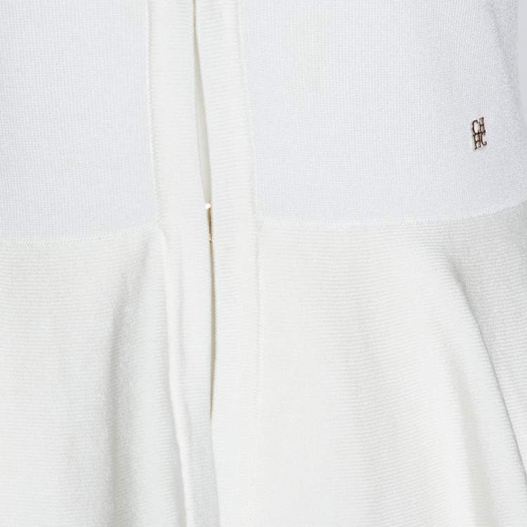 Pre Owned CH Carolina Herrera Off White Knit Peplum Cardigan XS