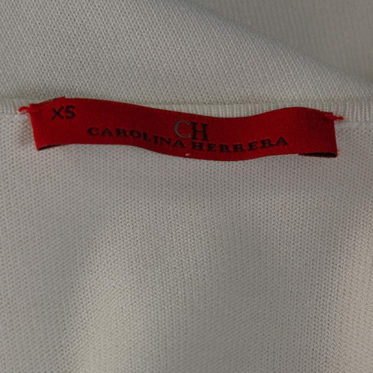 Pre Owned CH Carolina Herrera Off White Knit Peplum Cardigan XS
