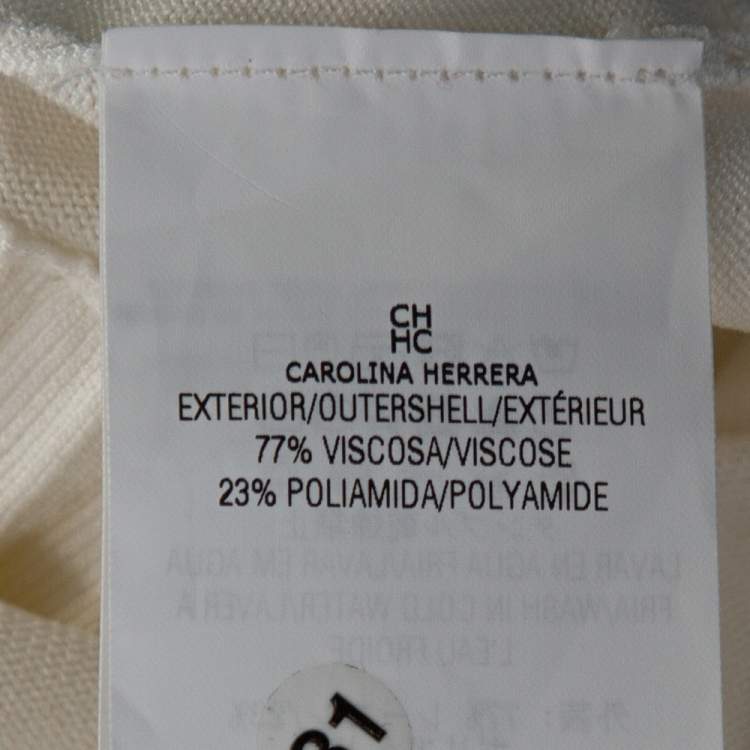 Pre Owned CH Carolina Herrera Off White Knit Peplum Cardigan XS