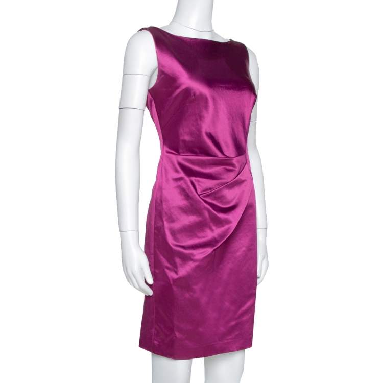 مملوكة مسبقًا CH Carolina Herrera Plum Satin Sleeveless Sheath Dress S