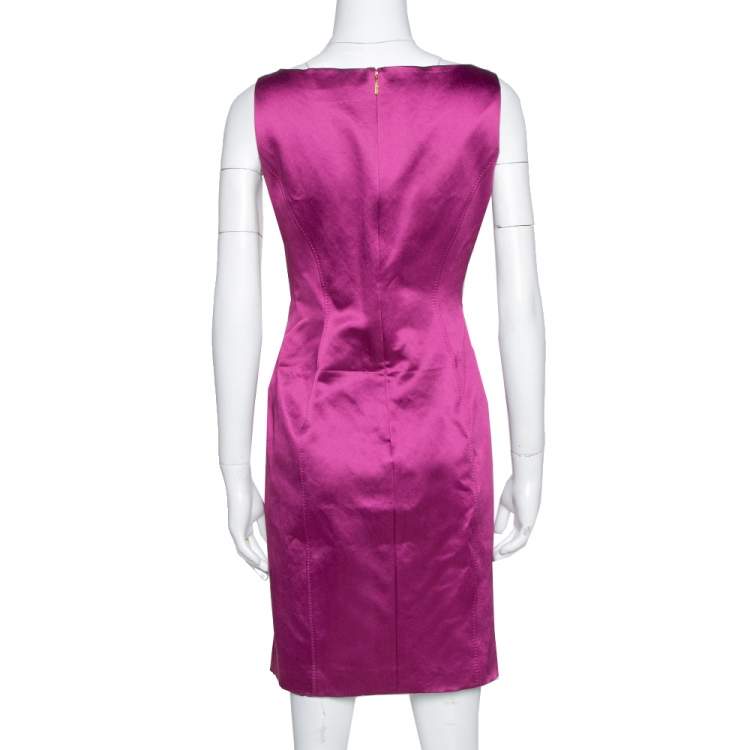 مملوكة مسبقًا CH Carolina Herrera Plum Satin Sleeveless Sheath Dress S