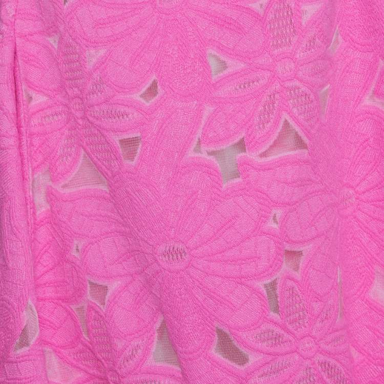 Pre Owned CH Carolina Herrera Pink Floral Jacquard Sleeveless Flared Dress S