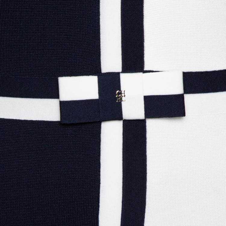 Pre Owned CH Carolina Herrera Color Block Knit Bow Detail Sheath Dress M