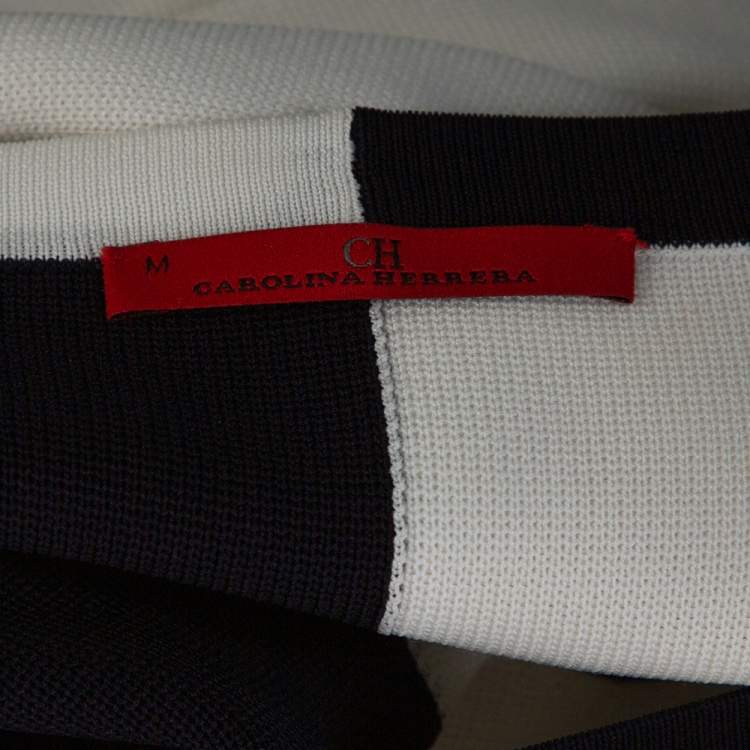 Pre Owned CH Carolina Herrera Color Block Knit Bow Detail Sheath Dress M