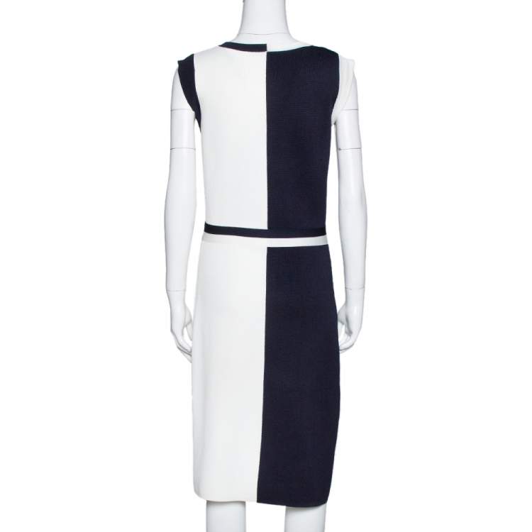 Pre Owned CH Carolina Herrera Color Block Knit Bow Detail Sheath Dress M