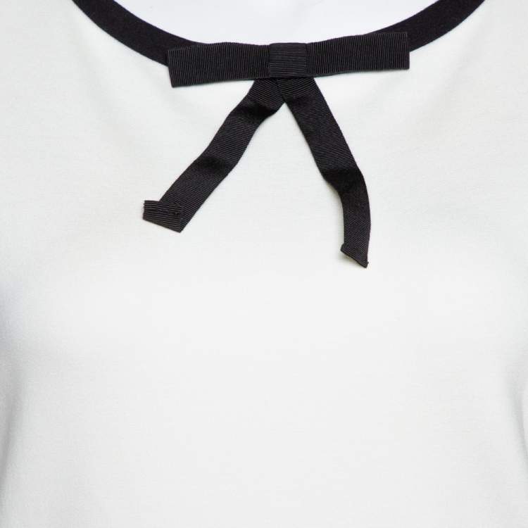 Pre Owned CH Carolina Herrera Off White Jersey Bow Detail Sheath Dress S