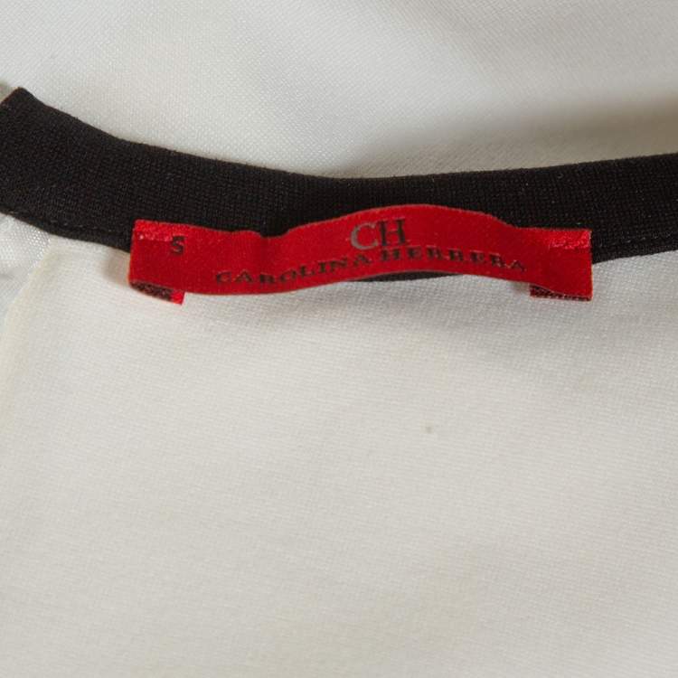 Pre Owned CH Carolina Herrera Off White Jersey Bow Detail Sheath Dress S