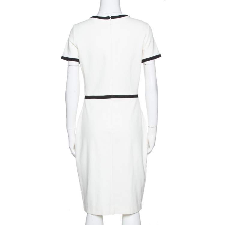 Pre Owned CH Carolina Herrera Off White Jersey Bow Detail Sheath Dress S