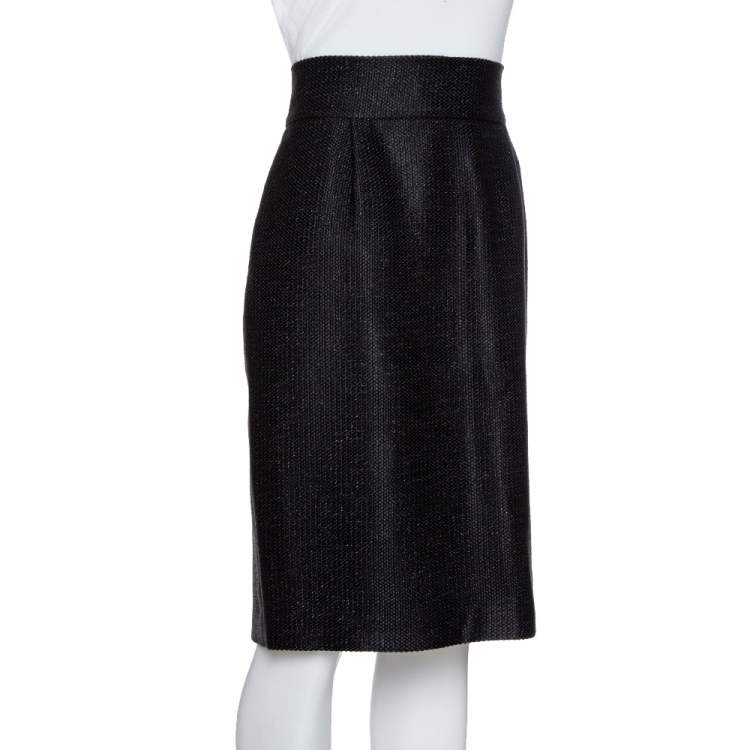 Pre Owned CH Carolina Herrera Black Lurex Cotton Blend Pencil Skirt L
