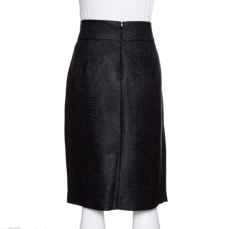 Pre Owned CH Carolina Herrera Black Lurex Cotton Blend Pencil Skirt L