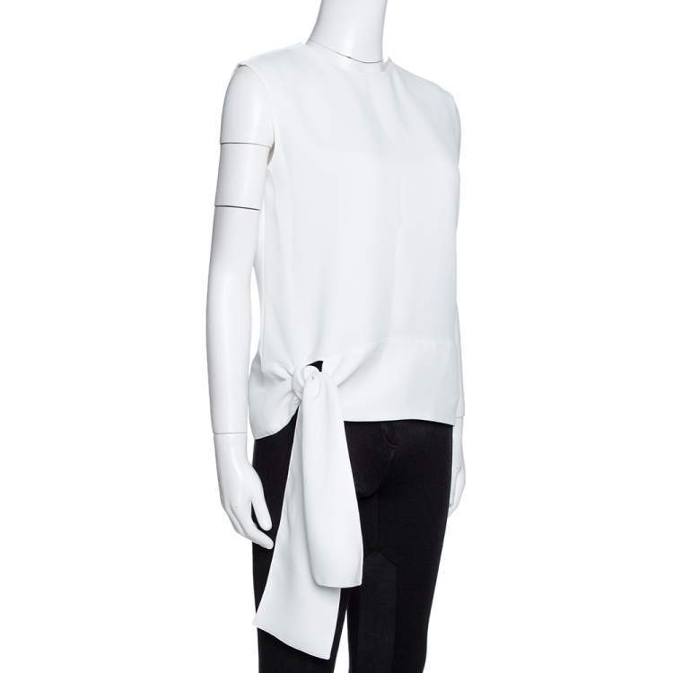 Pre Owned CH Carolina Herrera  White Crepe Tie Detail Sleeveless Top S 