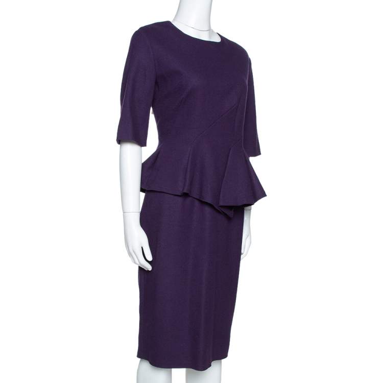 Pre Owned CH Carolina Herrera Purple Wool Peplum Dress L