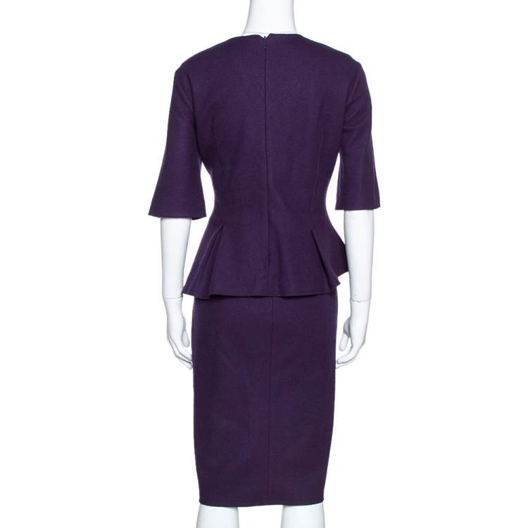 Pre Owned CH Carolina Herrera Purple Wool Peplum Dress L
