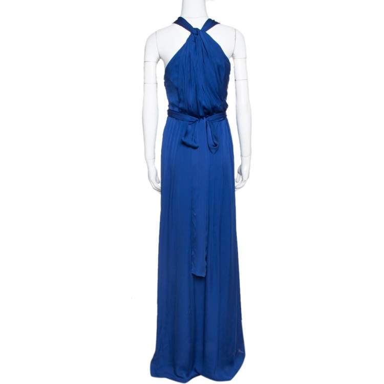Pre Owned CH Carolina Herrera Royal Blue Silk Gathered Maxi Dress S