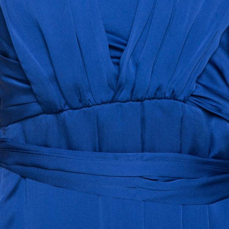 Pre Owned CH Carolina Herrera Royal Blue Silk Gathered Maxi Dress S