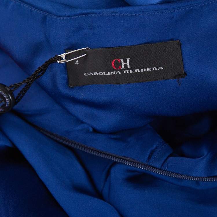 Pre Owned CH Carolina Herrera Royal Blue Silk Gathered Maxi Dress S