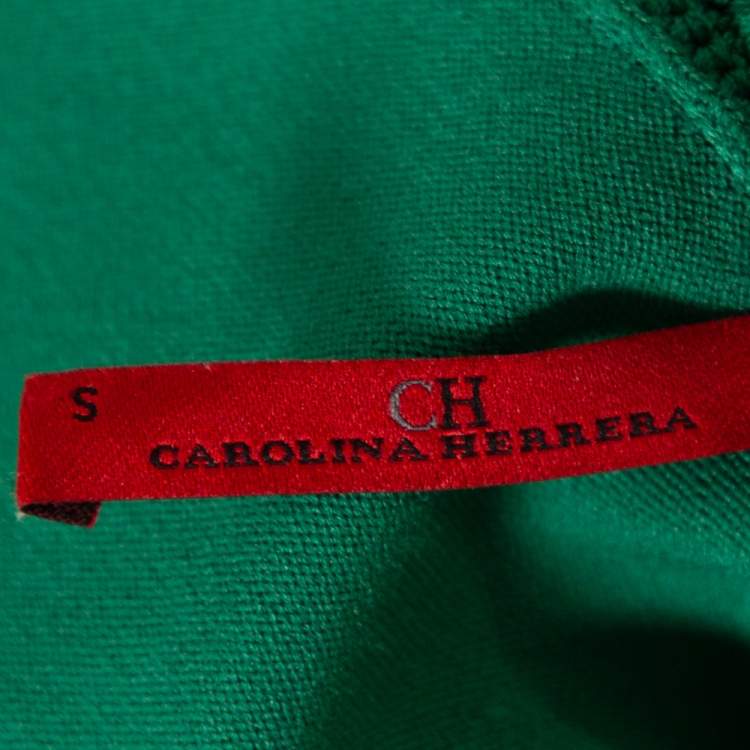 Pre Owned CH Carolina Herrera Green Knit Metal Detail Open Front Cardigan S