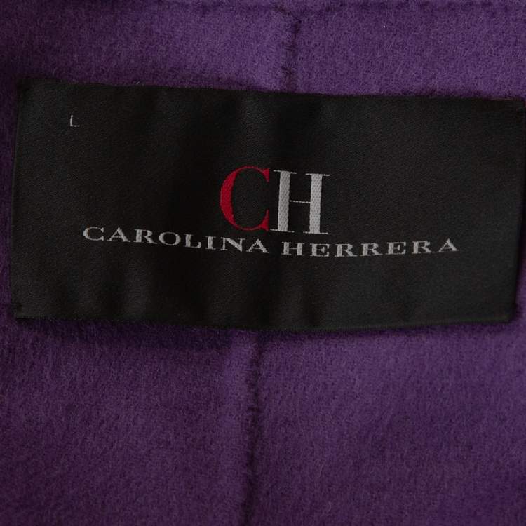 Pre Owned CH Carolina Herrera Grey Wool Fur Trim Peplum Jacket L