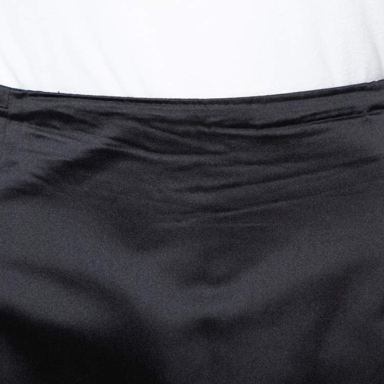 Pre Owned CH Carolina Herrera Black Satin Silk Pleat Underlay Skirt L