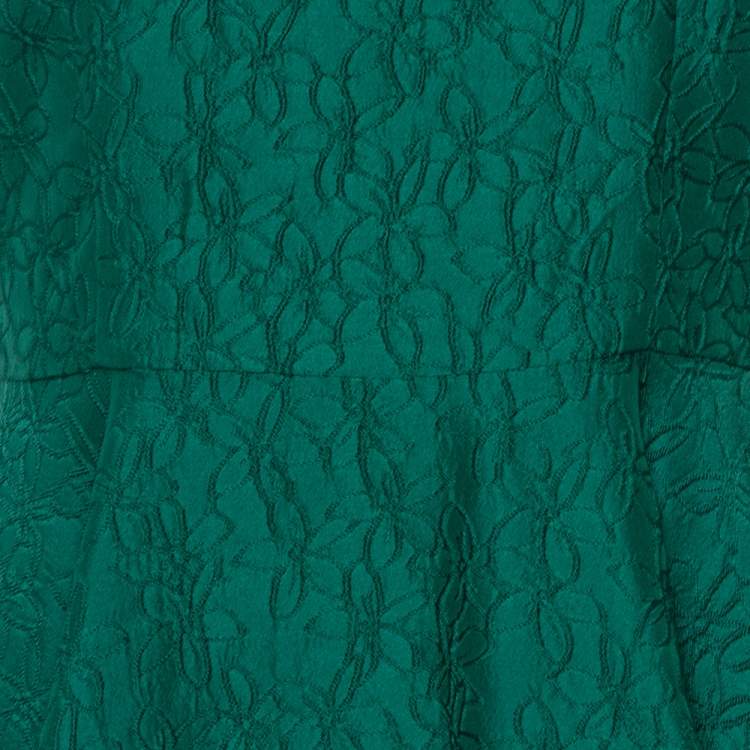 مملوكة مسبقًا CH Carolina Herrera Green Floral Jacquard Flared Gown M