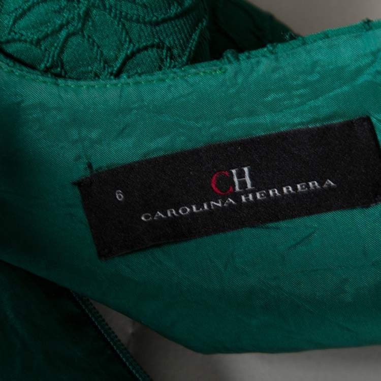 مملوكة مسبقًا CH Carolina Herrera Green Floral Jacquard Flared Gown M