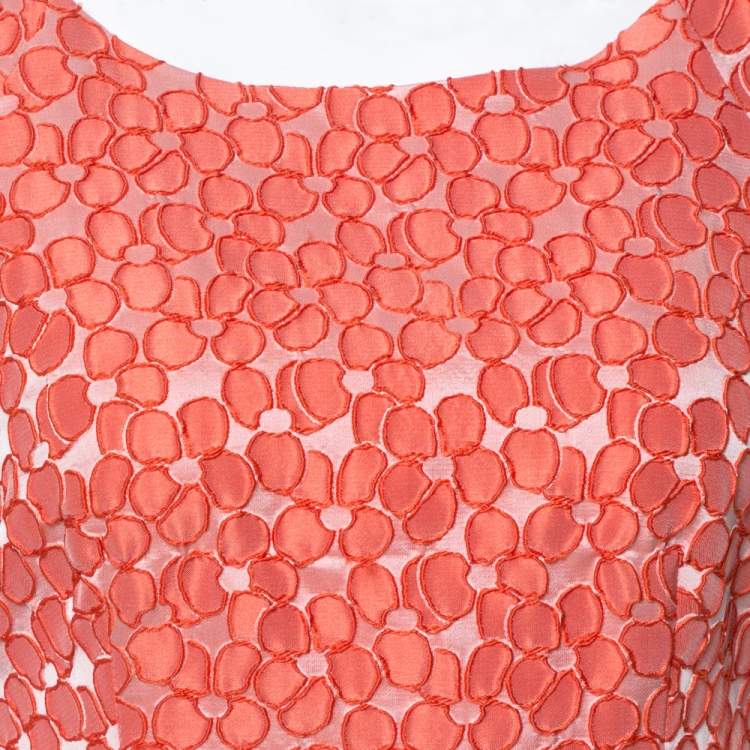 Pre Owned CH Carolina Herrera Orange Floral Jacquard Sheath Dress S